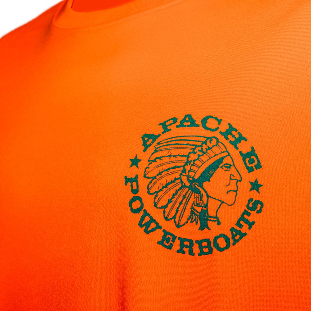 Apache Powerboats Performance Monochromatic Logo Tee | Orange/Aqua