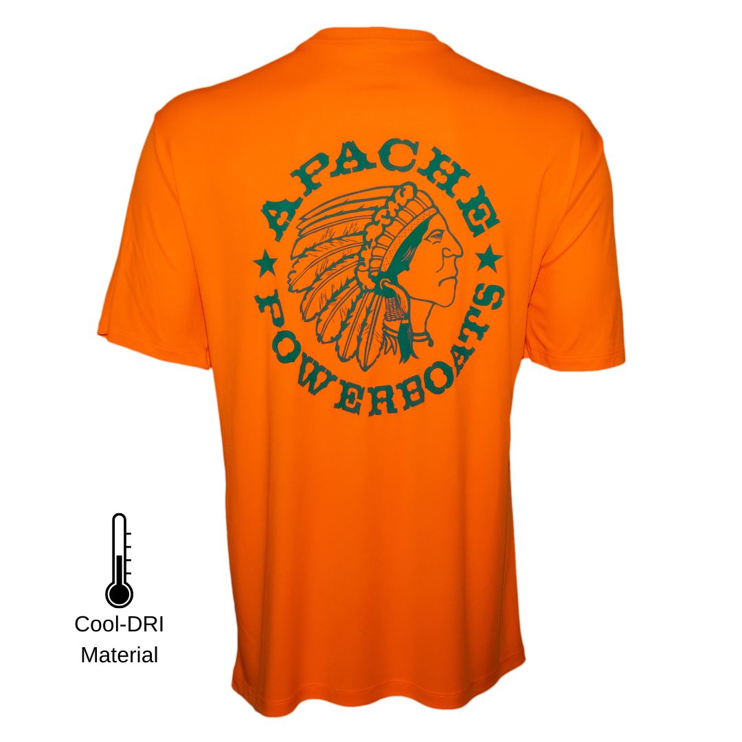 Apache Powerboats Performance Monochromatic Logo Tee | Orange/Aqua