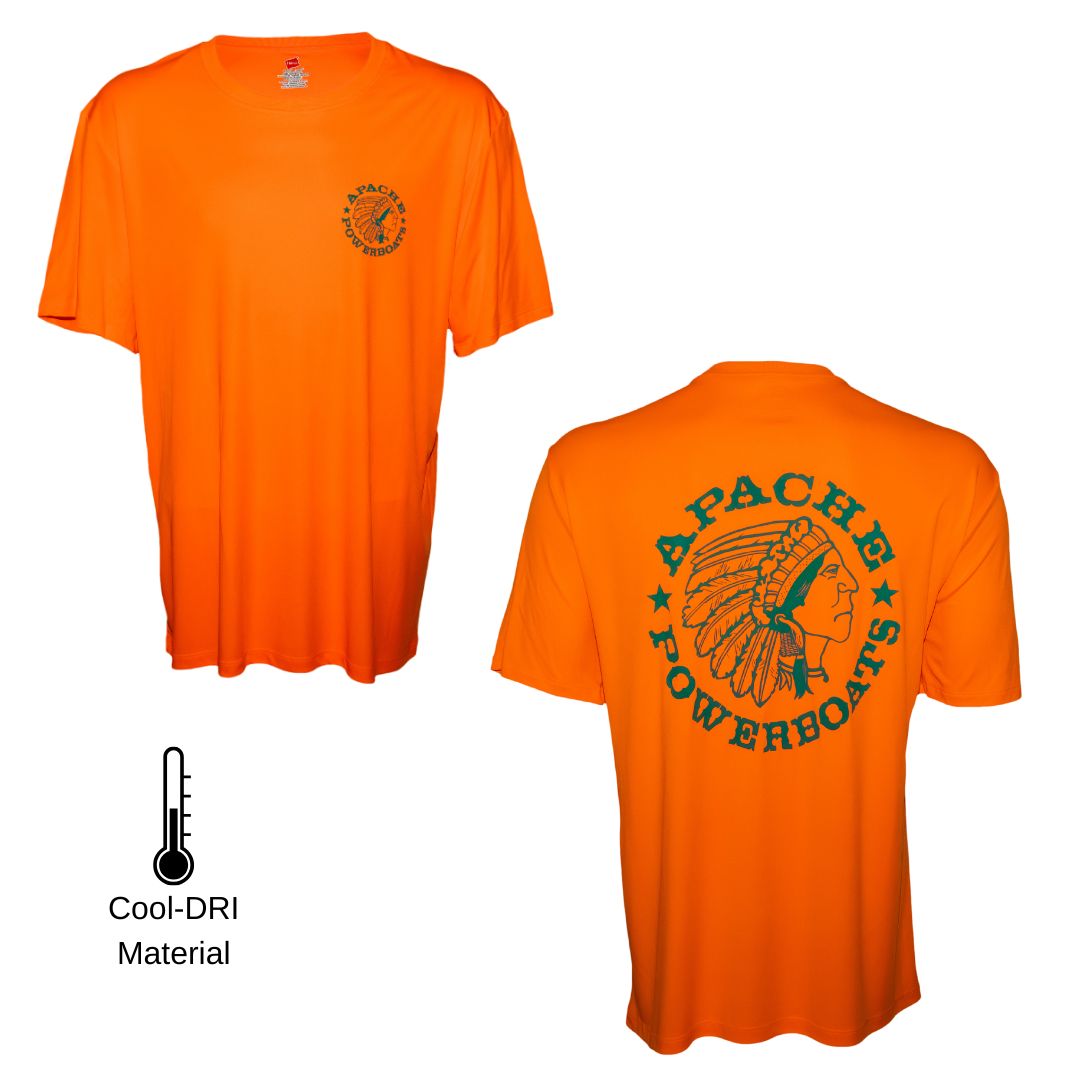 Apache Powerboats Performance Monochromatic Logo Tee | Orange/Aqua