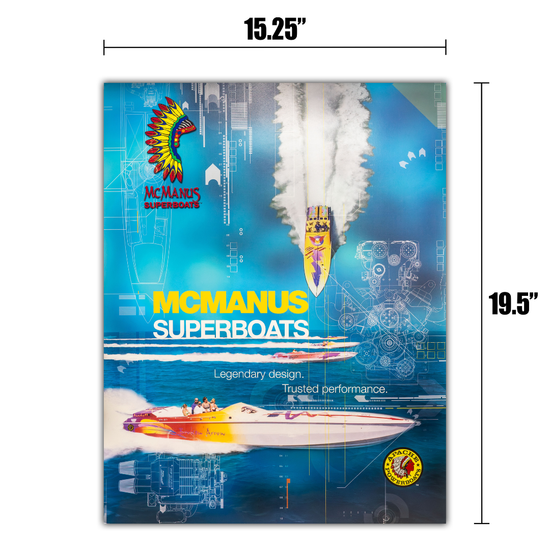 Vintage McManus Superboats x Apache Powerboats Technical Blueprint Poster